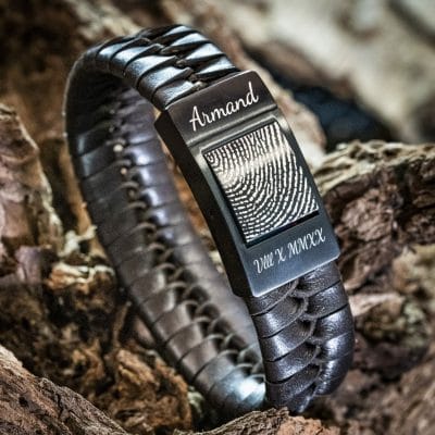 Lieve opa Vingerafdruk armband - Bruin gevlochten leer 3 Lieve opa Vingerafdruk armband - Bruin gevlochten leer - Afbeelding 3