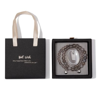 Luxe 2-delige Armbanden Set van Grijze Agaat + Geslepen Hartsteen & Geschenkdoos