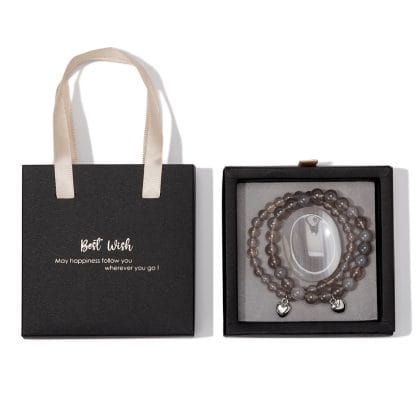 Luxe 2-delige Armbanden Set van Grijze Agaat + Geslepen Hartsteen & Geschenkdoos