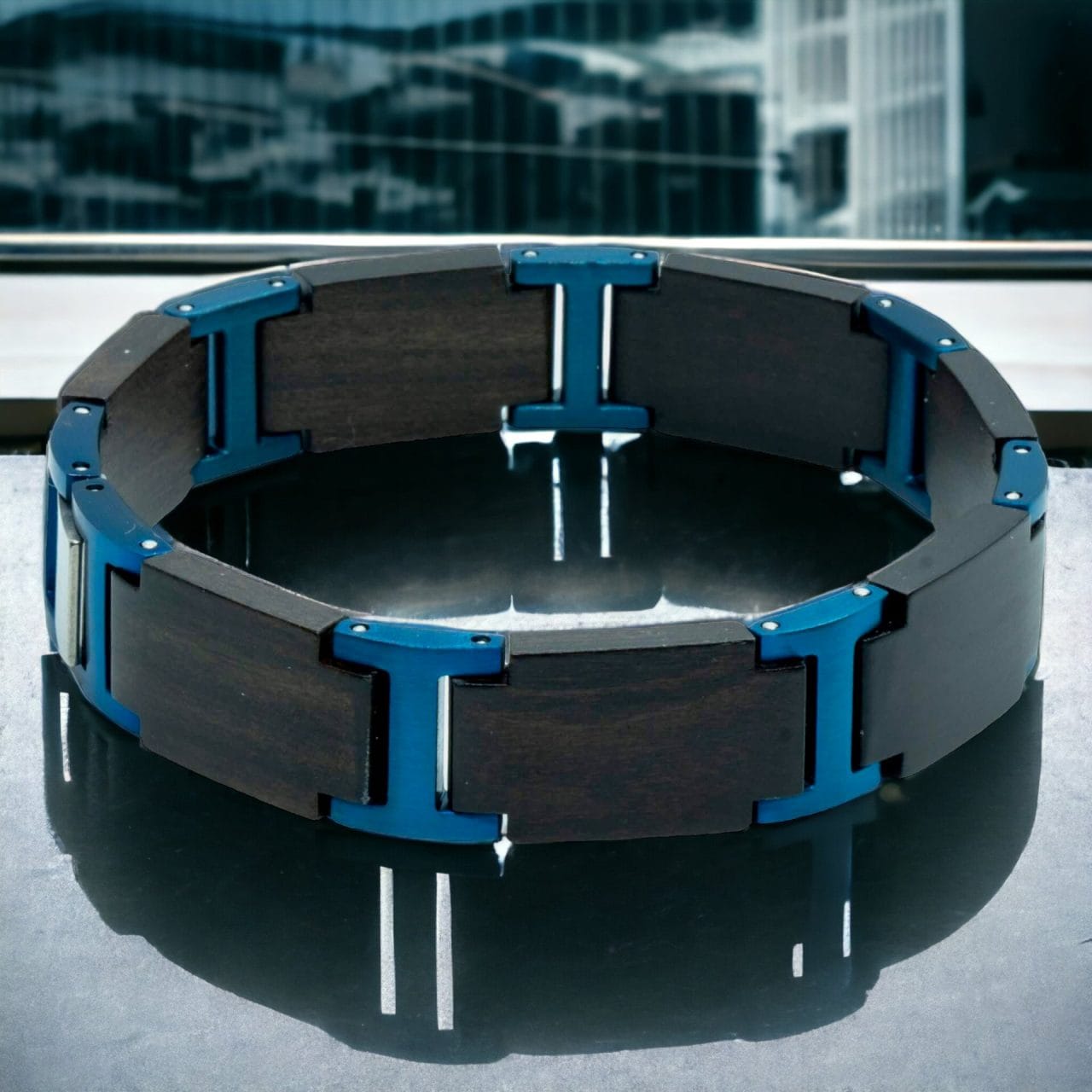 Lyskamm Zwart Blauw Houten armband Tekst Gravure