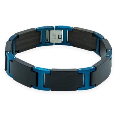 Titan Blue – Zwart Hout & Blauw RVS Armband met Gravure - Afbeelding 3