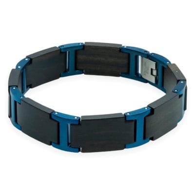 Titan Blue – Zwart Hout & Blauw RVS Armband met Gravure - Afbeelding 4