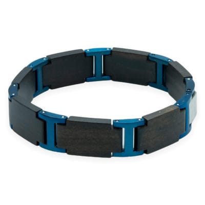 Titan Blue – Zwart Hout & Blauw RVS Armband met Gravure - Afbeelding 5