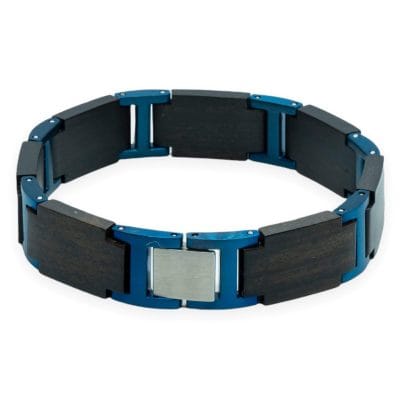 Titan Blue – Zwart Hout & Blauw RVS Armband met Gravure - Afbeelding 6