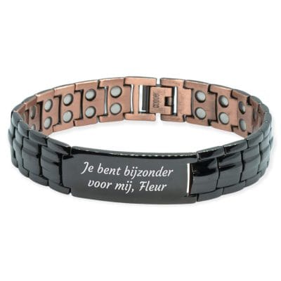 Zwarte Magneet Armband - Flåm + eigen tekst gravure 3 Zwarte Magneet Armband - Flåm + eigen tekst gravure - Afbeelding 3