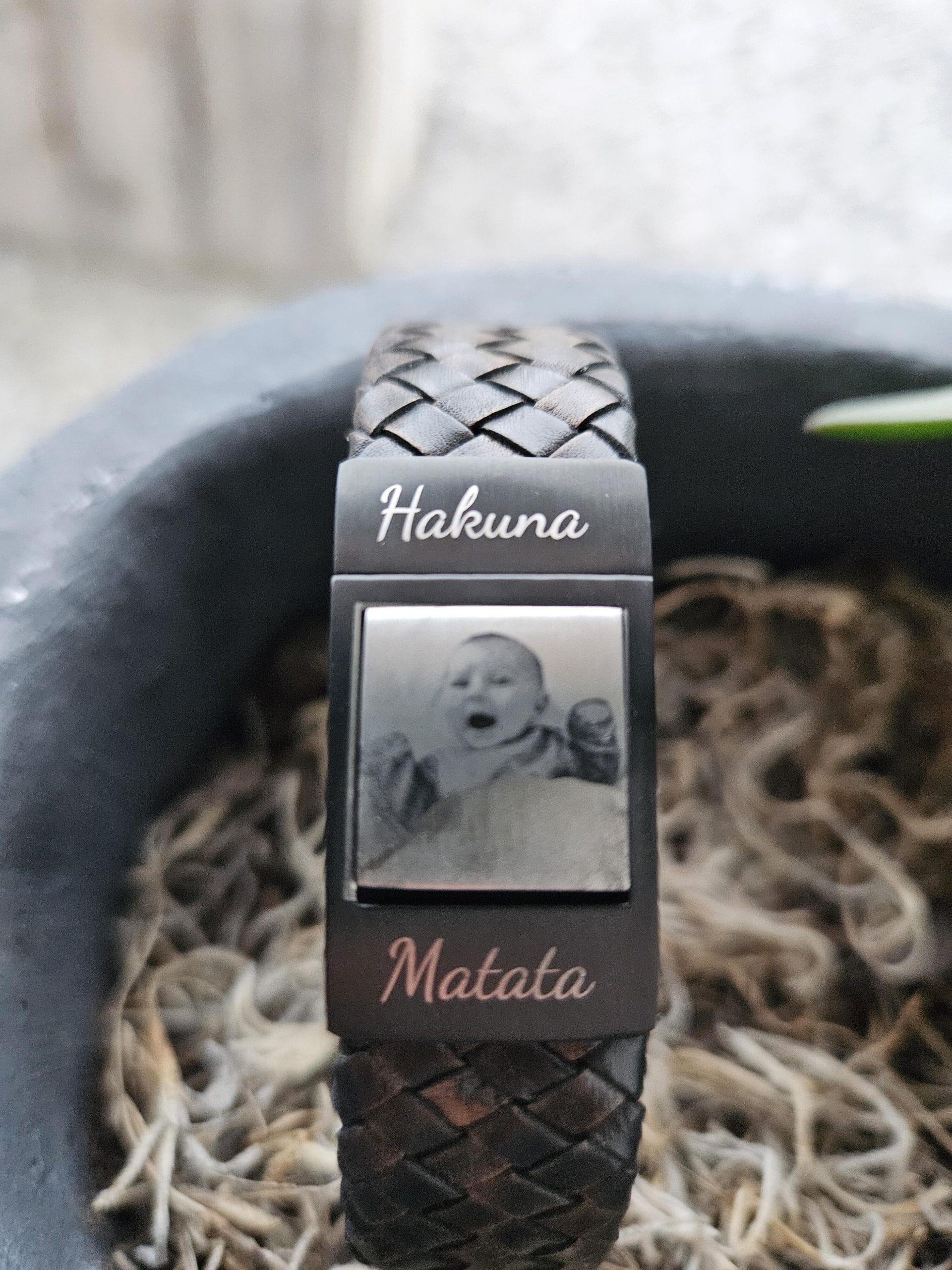 Armband met foto Heren (zelf samenstellen) 19 Hakuna Matata baby foto op armband gegraveerd