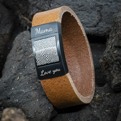 Vingerafdruk Mama / Papa gravure op leren Armband - Afbeelding 2