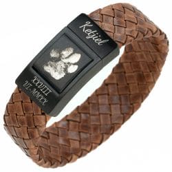 Reviews van Armband.nl en Armband.be 12 Pootafdruk armband Gevlochten bruin leer Hond of Kat