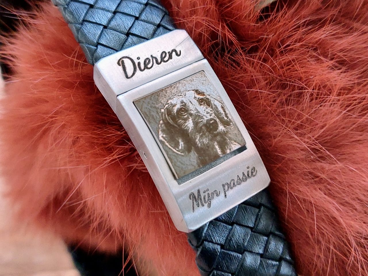 Armband met foto Heren (zelf samenstellen) 27 Pootafdruk of huisdier foto op armband Gevlochten leer 5