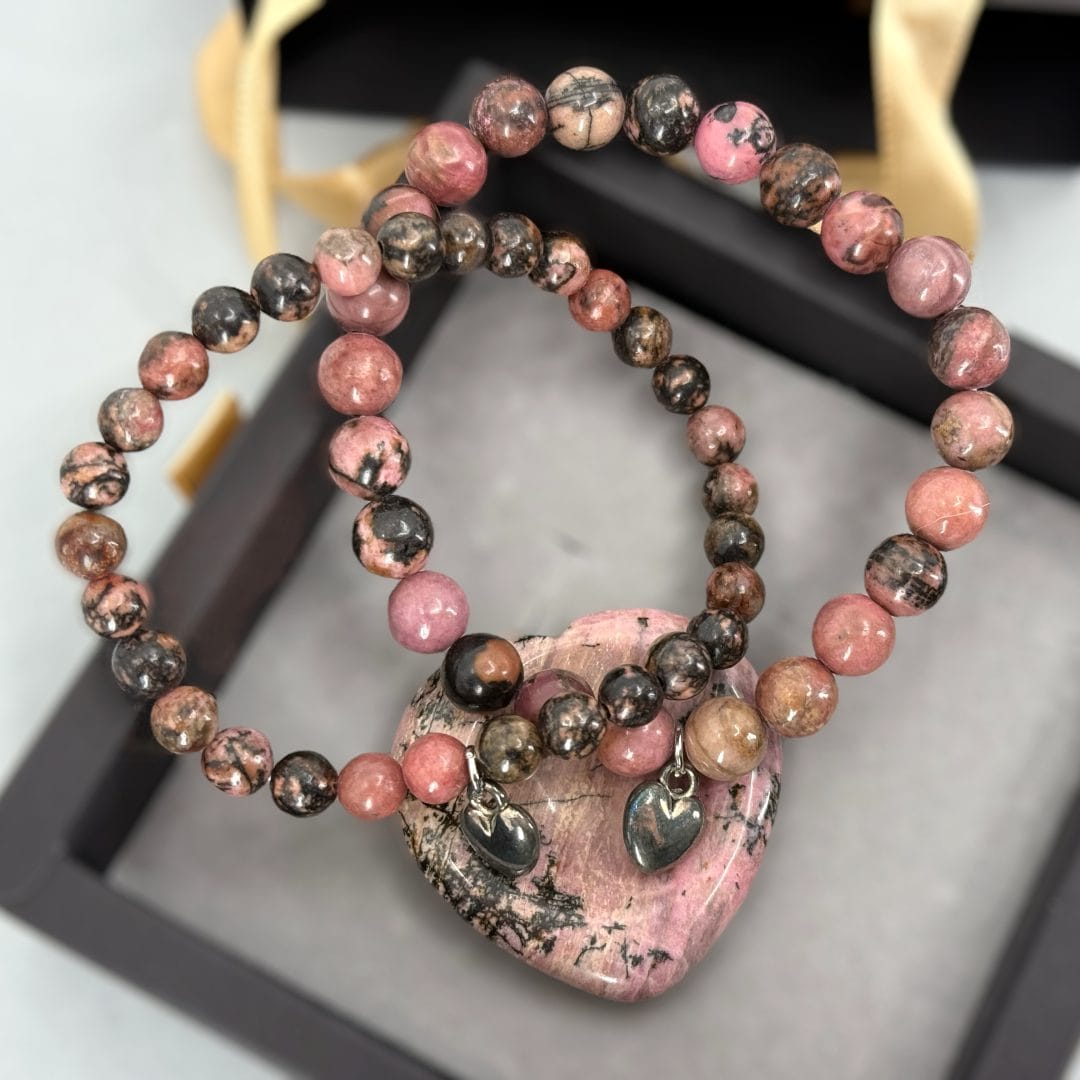 Rhodoniet Armbanden Set met Hartvormige Steen