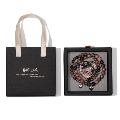 Rhodoniet Armbanden Set met Hartvormige Steen