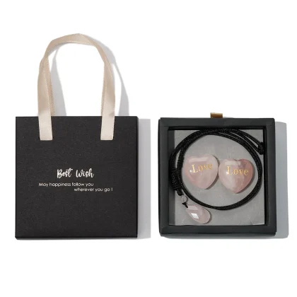 Rozenkwarts Hart Ketting Set – Liefdes Amulet 'Love'