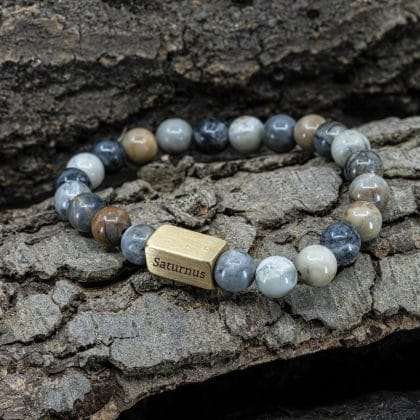 Saturnus Picasso Jaspis kralen armband met namen gegraveerd