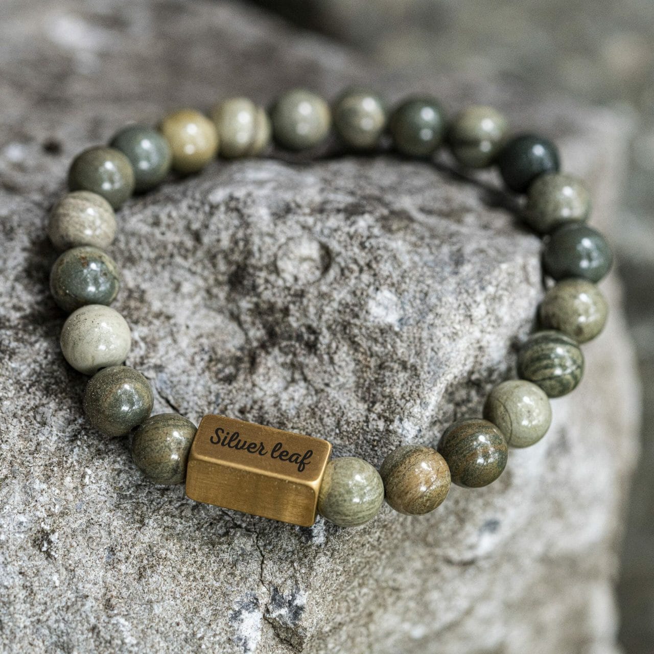 Ontwerp je eigen armband 11 Silver Leaf Jasper Gouden Egyptische Kralen Armband