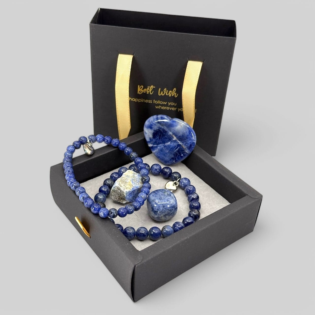 Sodalite 2 Armbanden Set met 3 Edelstenen en Cadeaudoosje 1 Sodalite Armbanden Set met 3 Edelstenen en Verpakkingsdoosje