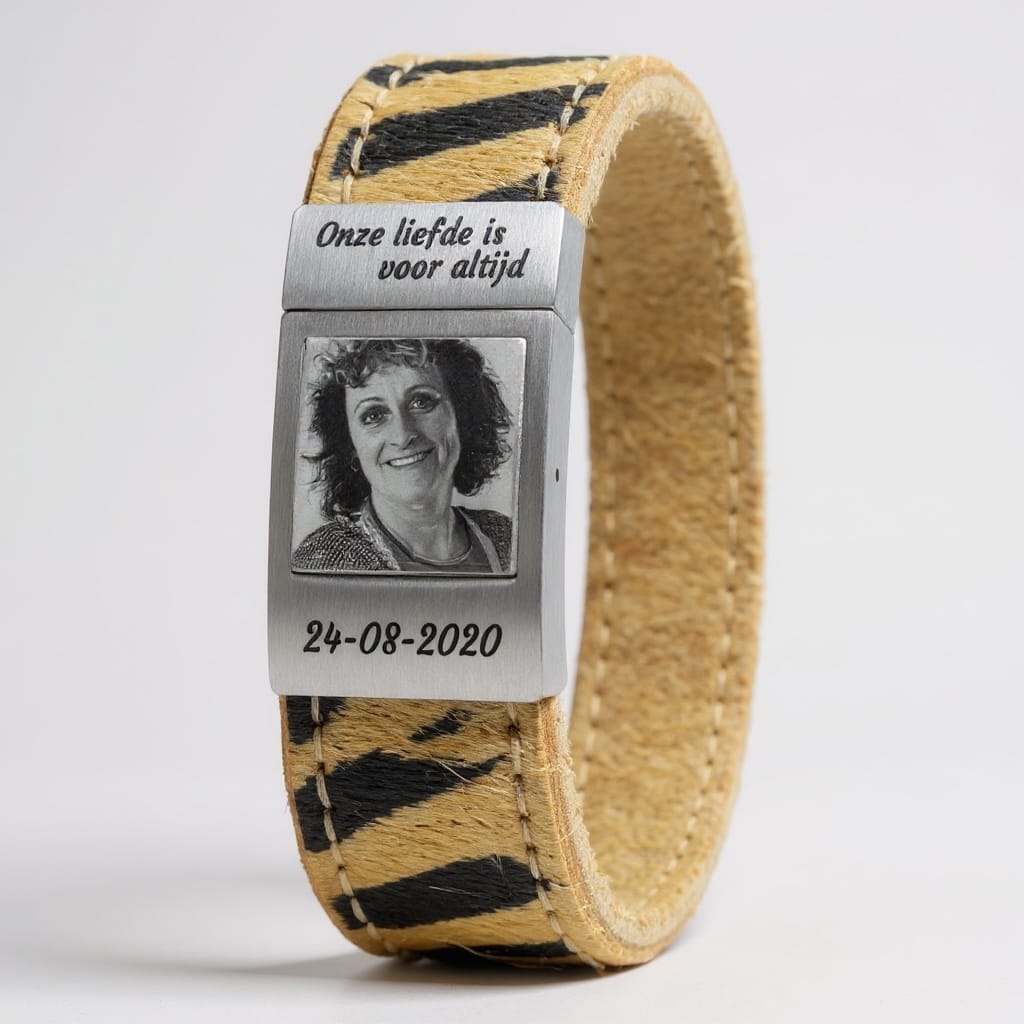 Tiger King fotoarmband – tijger leer met eigen foto 1 Tiger King fotoarmband – tijger leer met eigen foto