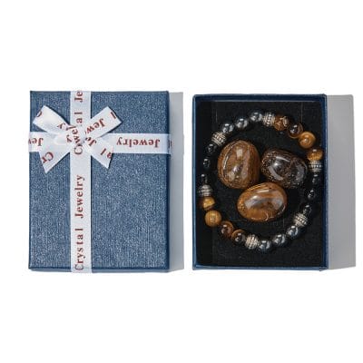 Tijgeroog, Zwart Obsidiaan & Hematiet Armband + 3 Tijgeroog Edelstenen