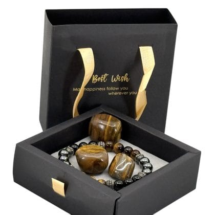 Tijgeroog Zwart Obsidiaan en Hematiet Armband Geschenkset