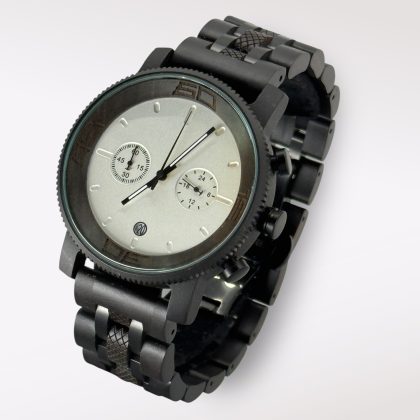 TimberWood Nova™ – Retro Herenhorloge Zwart Sandelhout & Metaal