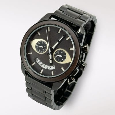 TimberWood Skully – Zwart Houten Chronograaf Horloge met Datum en Stopwatch