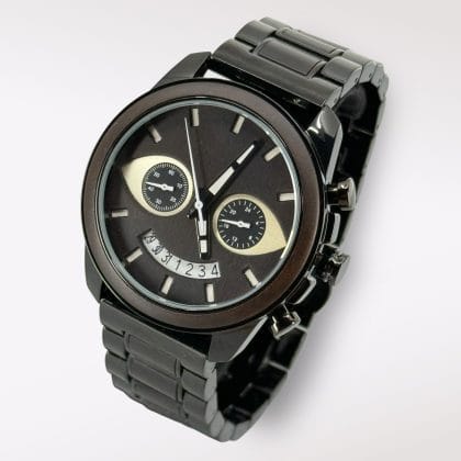 TimberWood Skully – Zwart Houten Chronograaf Horloge met Datum en Stopwatch