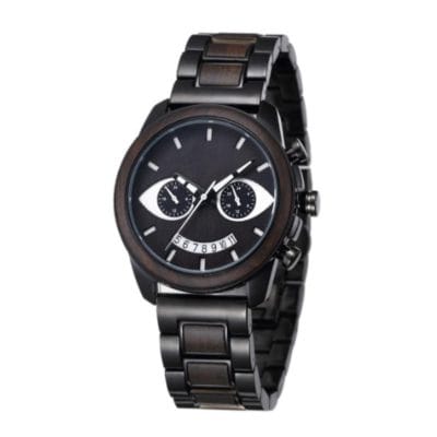 TimberWood Skully – Zwart Houten Chronograaf Horloge met Datum en Stopwatch