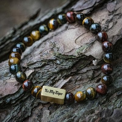 Trio Tijger Eye: Gele Tijgeroog, Valkenoog (blauw) en Stierenoog (rood) Kralen Armband 8 Trio Tijger Eye - Gele Tijgeroog, Valkenoog (blauw) en Stierenoog Kralen Armband