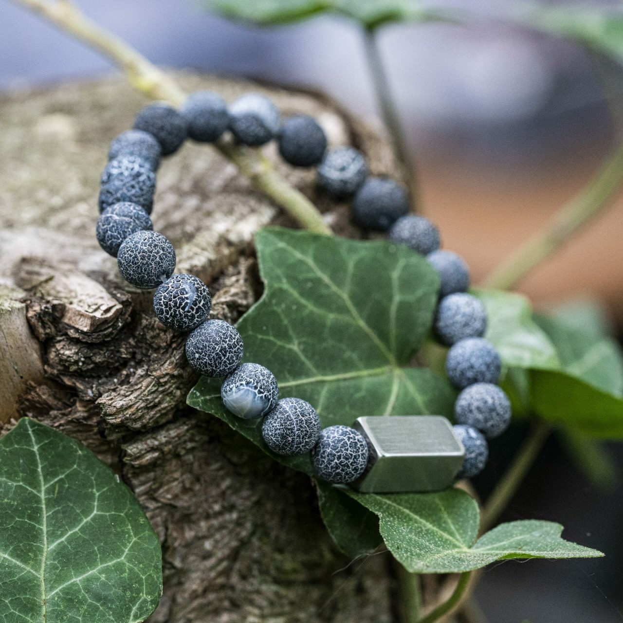 Verweerde blauwe Agaat Kralen Armband