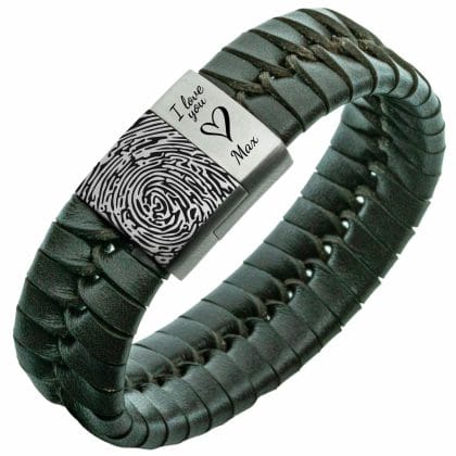 Vingerafdruk graveren op armband - Gevlochten leren Armband