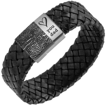 Vingerafdruk op armband - zwart Gevlochten leren Armband