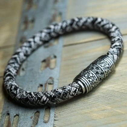 Wit / Zwart geweven 8mm armband | Italiaans Valiano™ leer