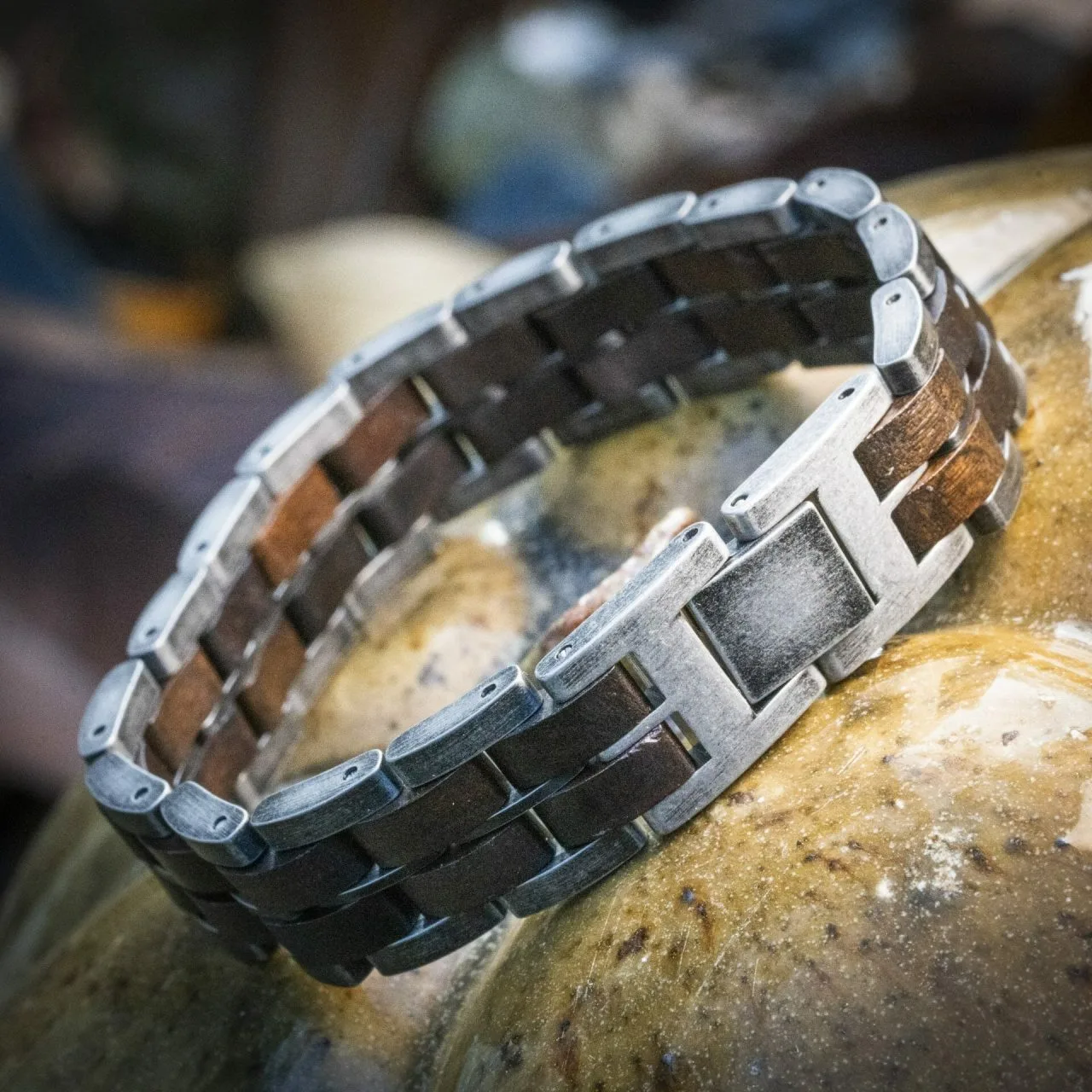 Zuid Afrika Kernhout Antiek Zilver Houten Armband