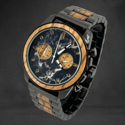 Zwart Herenhorloge met Zebrano Hout & Metaal
