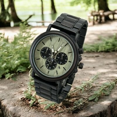 Zwart houten Chronograaf Heren horloge