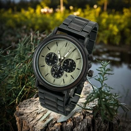 Zwarte Chronograaf Heren horloge met hout