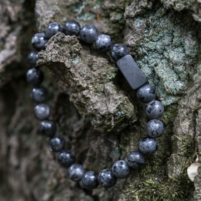 Vingerafdruk Zwarte Labradoriet - Natuurstenen kralen Armband - Afbeelding 8