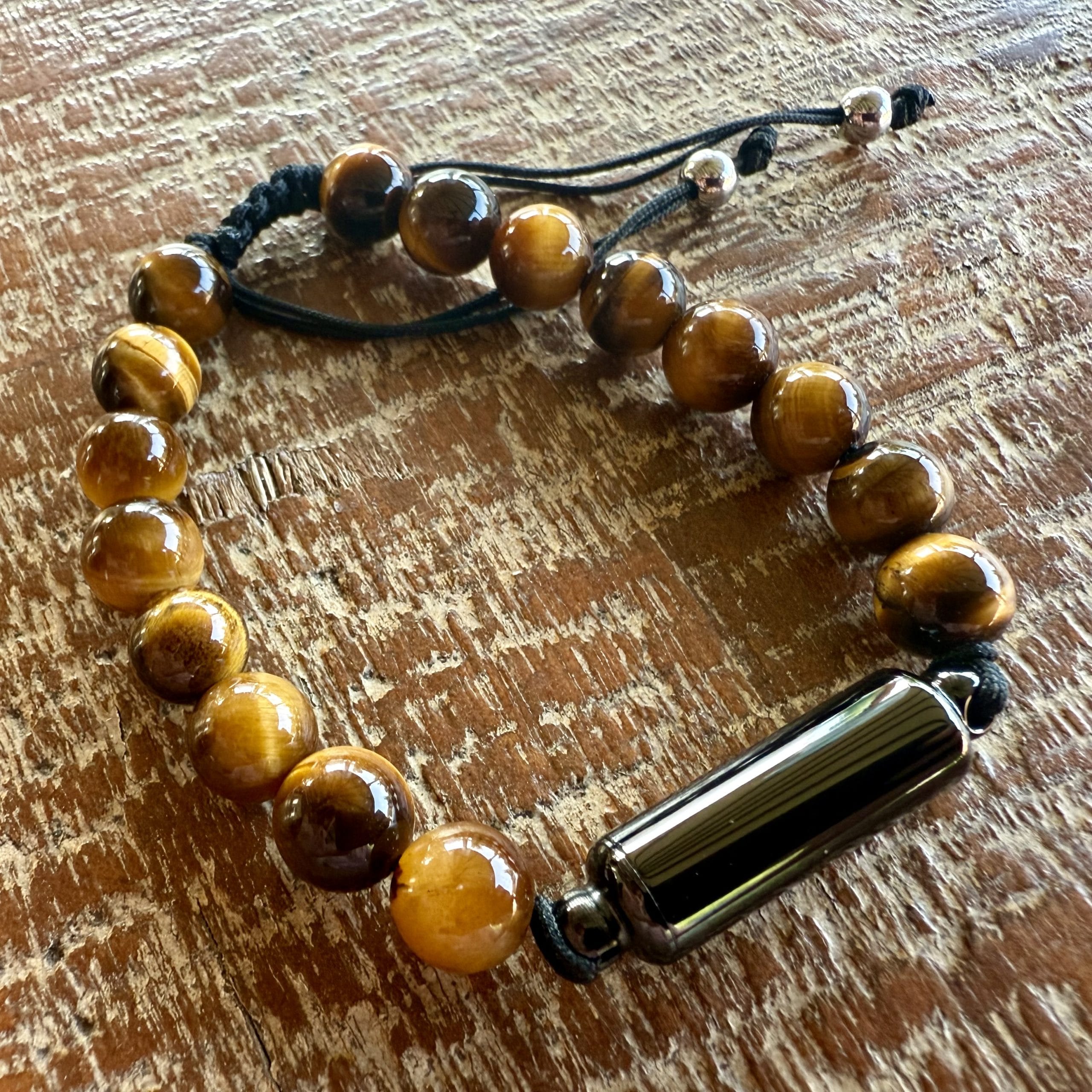 Verstelbare Zwarte As-Armband met as-ruimte | 8mm Tijgeroog Kralen armband 1 Zwarte as armband tijgeroog kralen armband