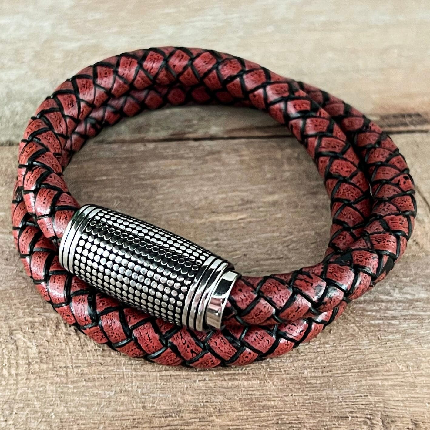 Dubbel gevlochten leren viking armband