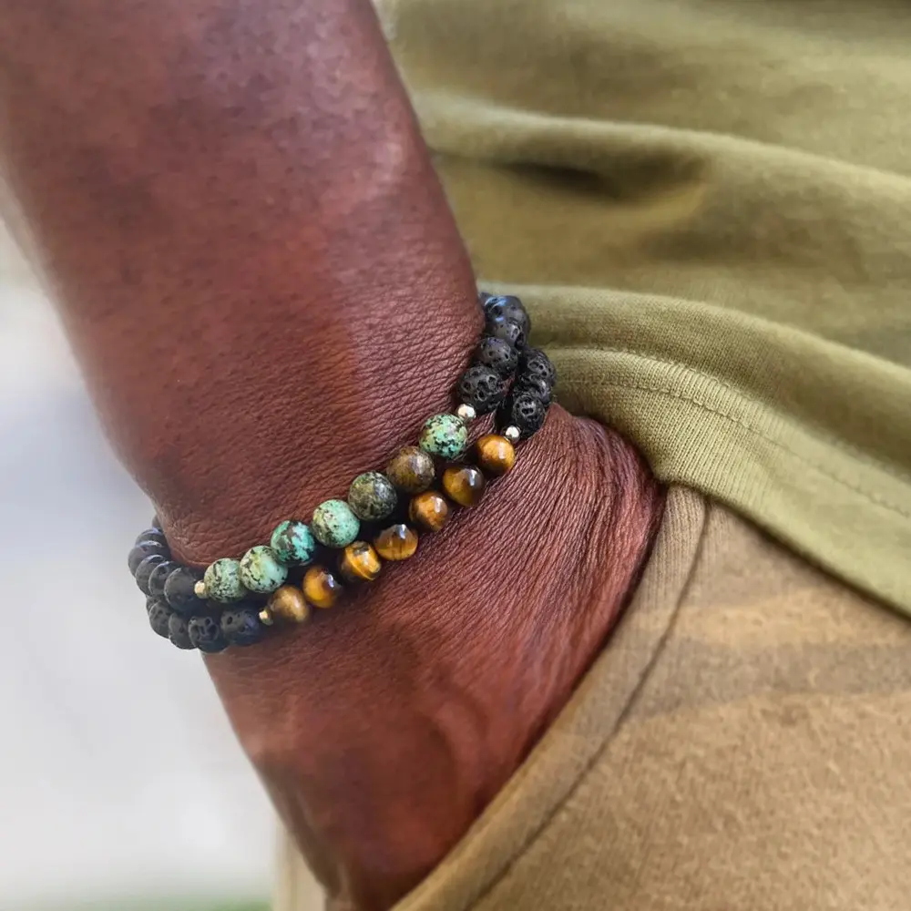 2 Lava Steen Armbanden met Tijgeroog en Groene Jaspis – Limited Edition 1 2 Lava Steen Armbanden met Tijgeroog en Groene Jaspis – Limited Edition