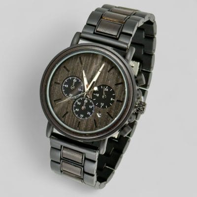 TimberWood Obsidian™ – Chronograaf Herenhorloge Zwart (donker uurwerk) 3 houten Chronograaf Heren horloge Zwart