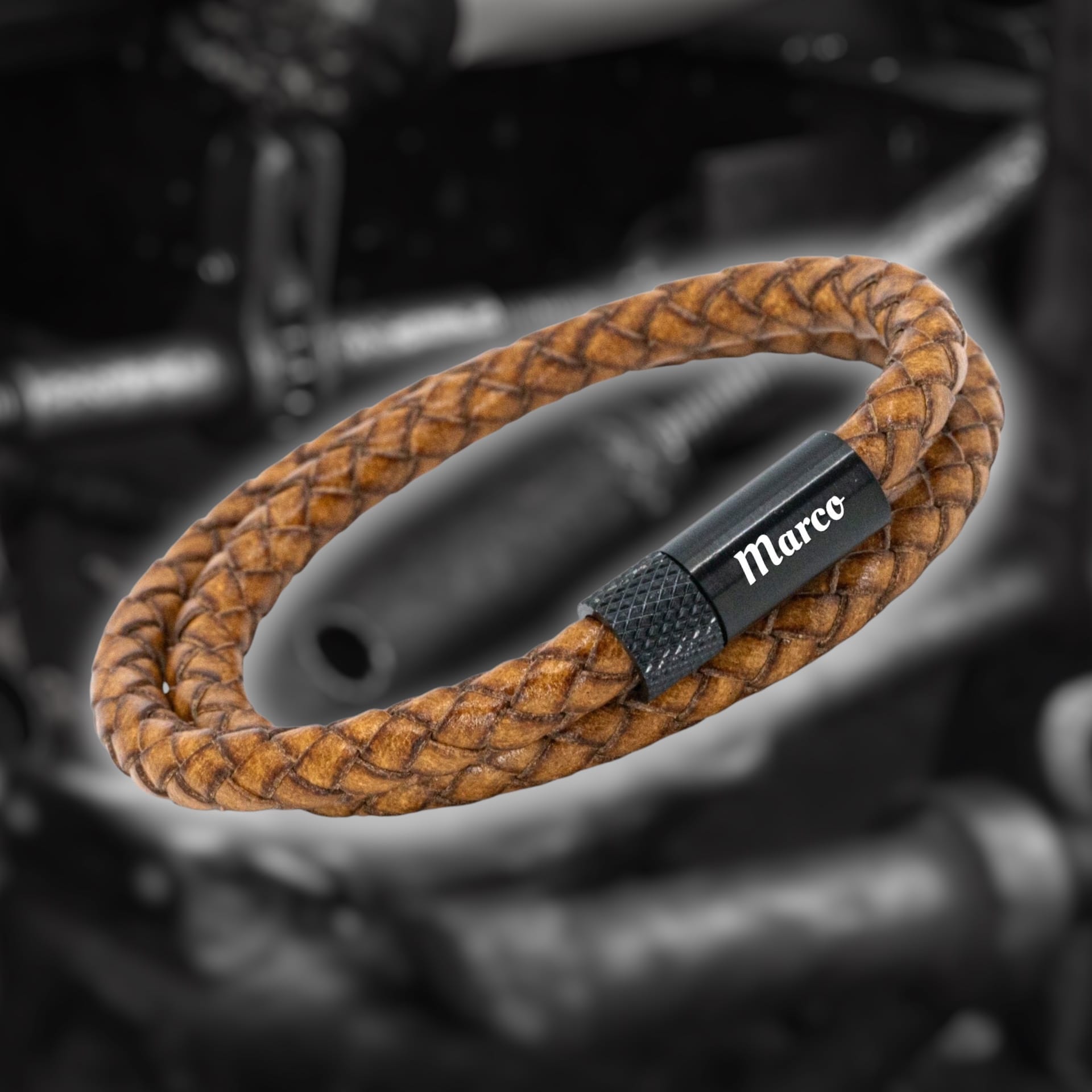 Dubbel gevlochten armband | Italiaans Valiano™ 6mm leer 1 leren heren armband met naam Marco