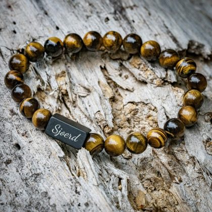 Naamgravure Tijger ogen / Tiger Eye - 8mm Kralen Armband