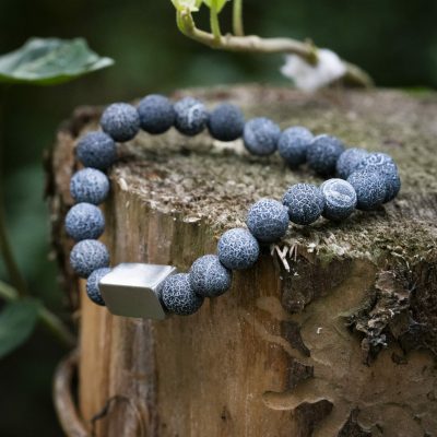 Verweerde blauwe Agaat - Kralen Armband - Afbeelding 4